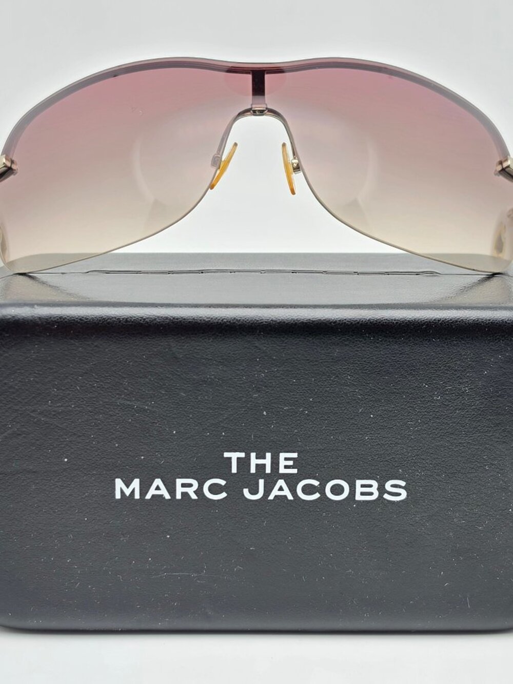 Marc Jacobs MMJ057 Gold Frame Brown Lens Oversized Rimless Sunglasses w/ Case